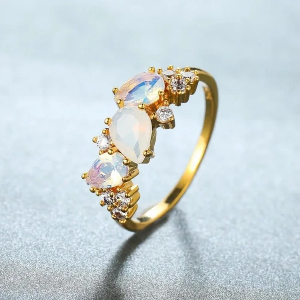 White Moonstone Gold Plated Ring - Picture 3 of 7